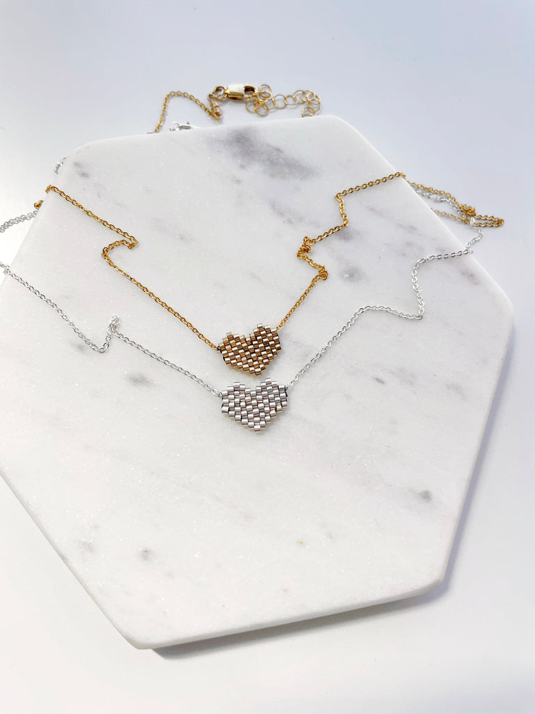 Metalic Beaded Heart Necklace-Necklace-Betina Roza