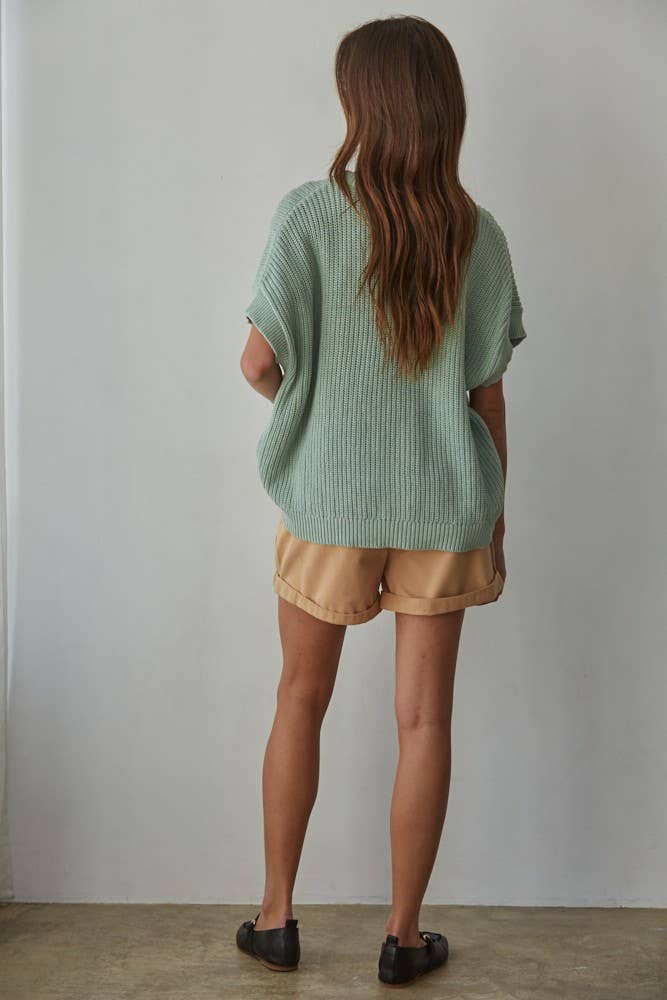 Mint Knit Cotton Sweater-Betina Roza