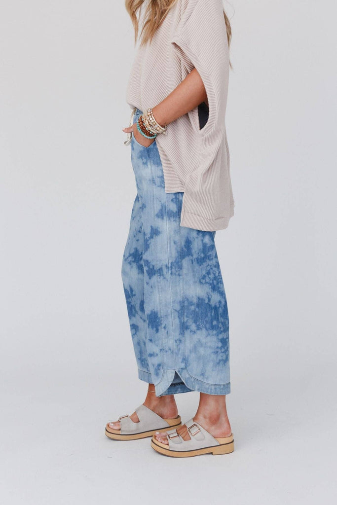 So Comfy Wide Leg Cropped Pant - Bleach Dye Denim-Betina Roza