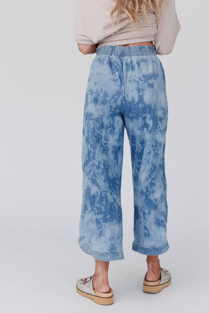 So Comfy Wide Leg Cropped Pant - Bleach Dye Denim-Betina Roza
