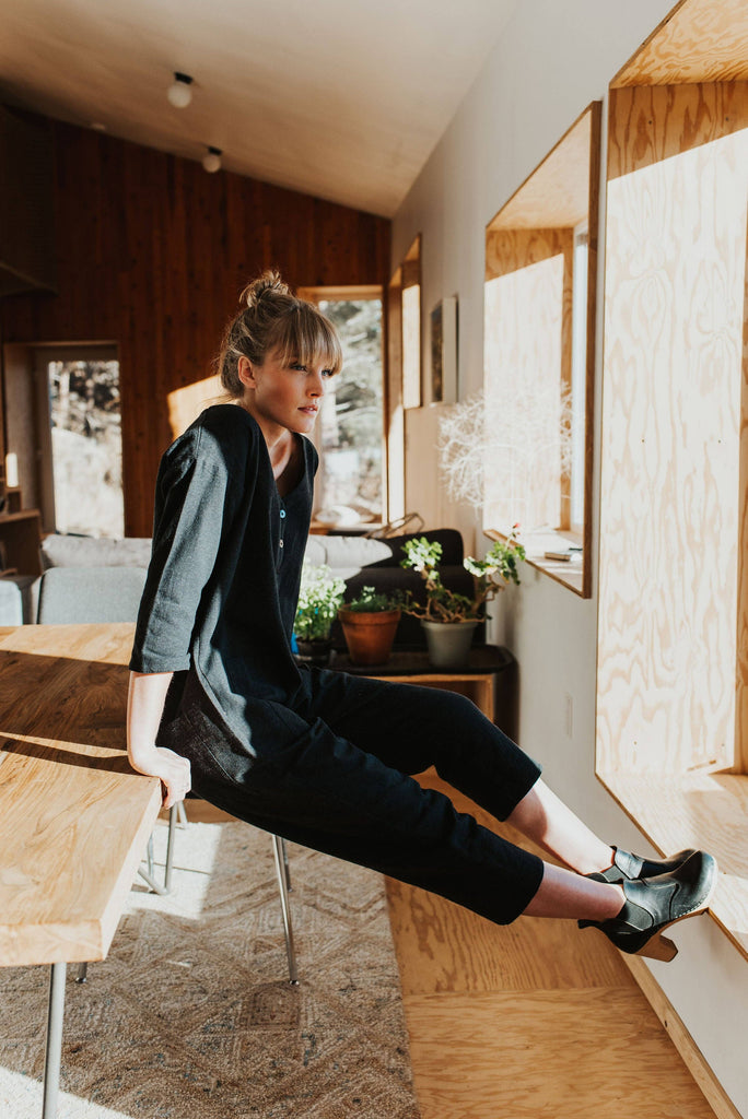 Black & Indigo inside cuff Jumpsuit (S-L)-Betina Roza