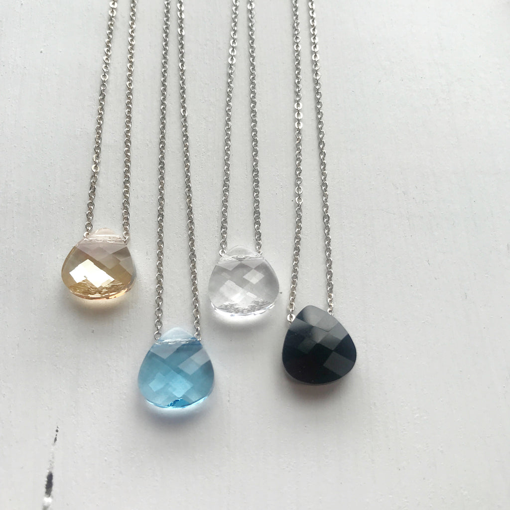 Teardrop Crystal Necklace- Ocean Blue-Necklace-Betina Roza