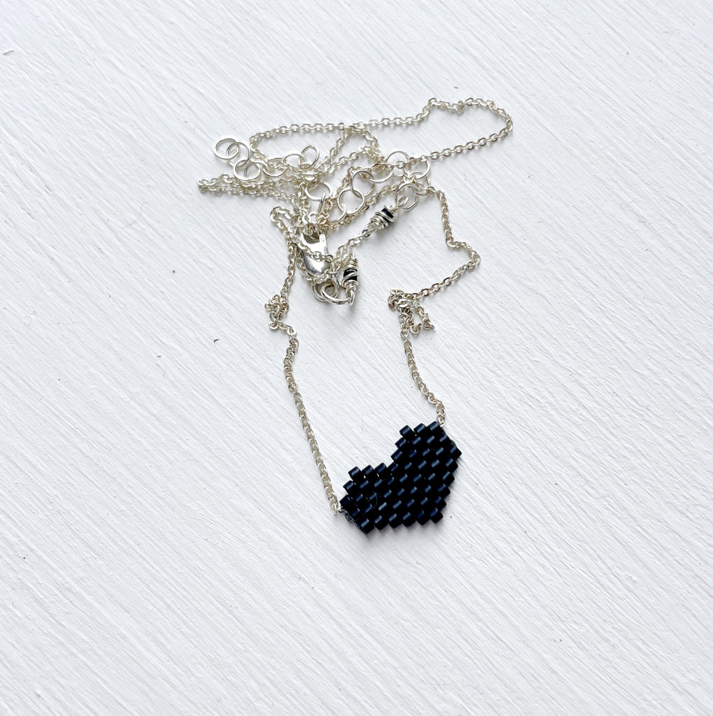 Classic Black Beaded Heart Necklace-Necklace-Betina Roza