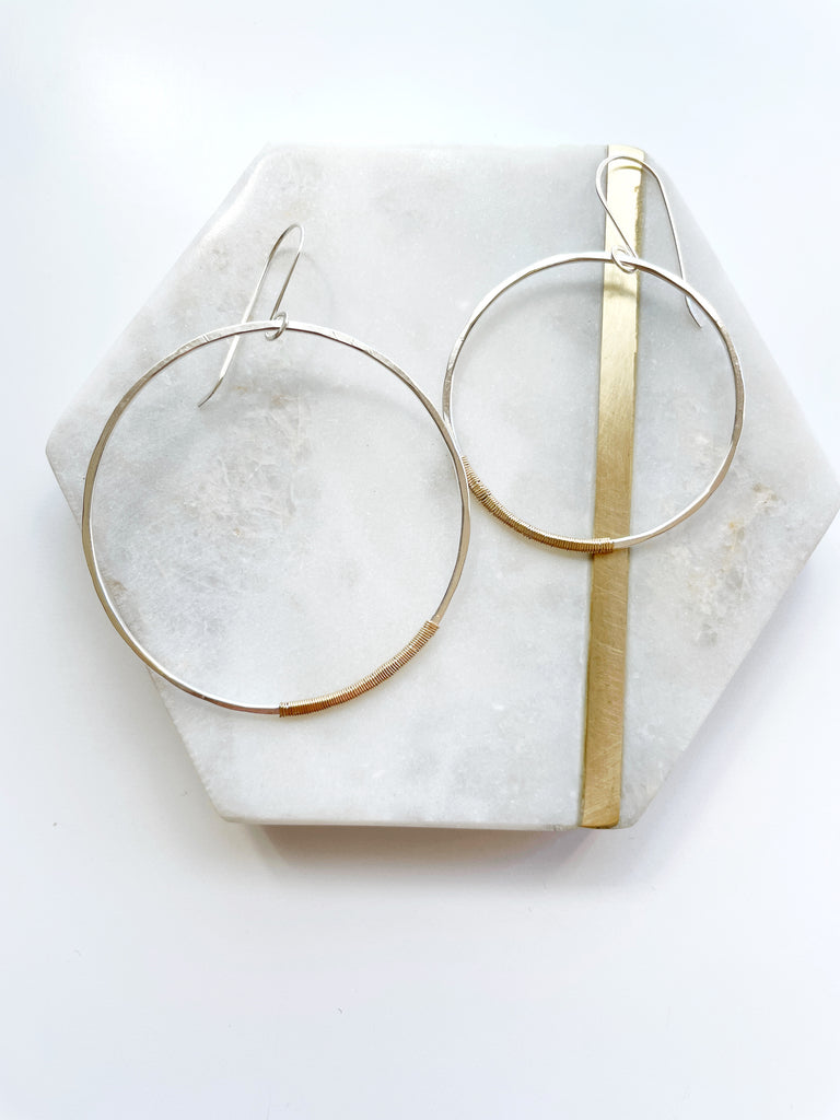 Simply Silver Hammered Hoop Earrings-Earrings-Betina Roza