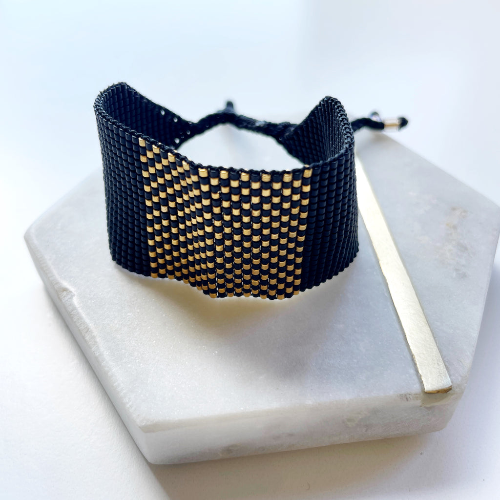 Gold Dust Woven Bead Cuff-Bracelet-Betina Roza