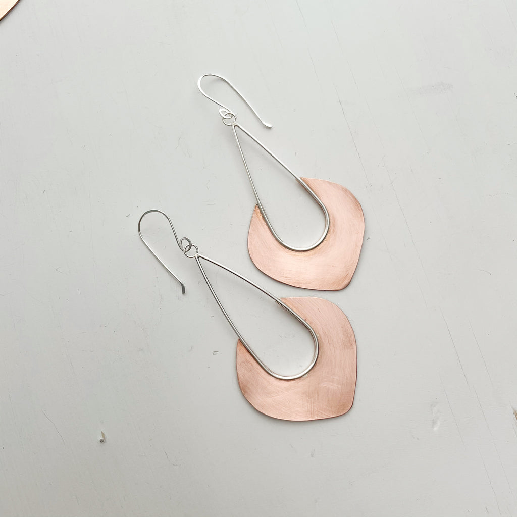 Copper and Silver Drop Earrings-Betina Roza