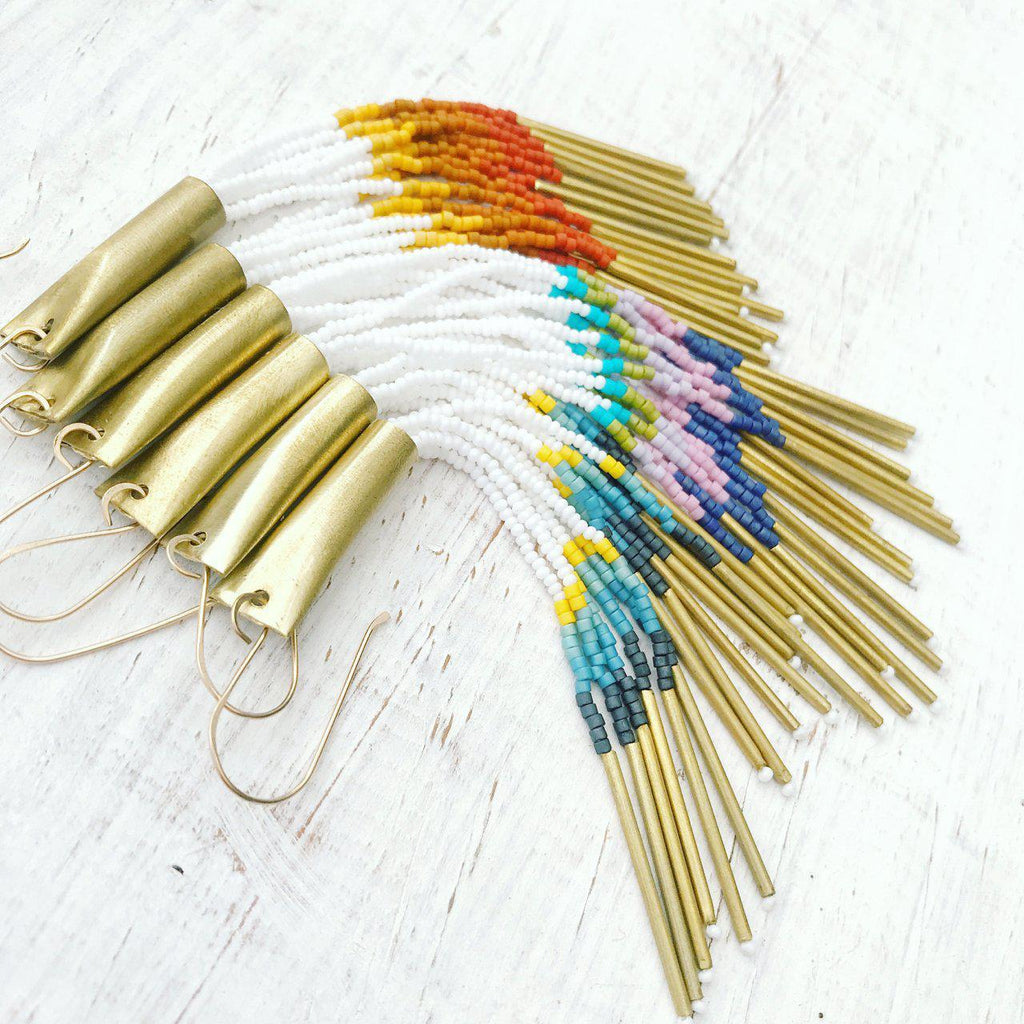 Rainbow Fade Franja Bead Tassel Earrings-Earrings-Betina Roza